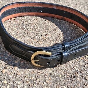 Black Leather Belt with Solid Brass Buckle Size 34